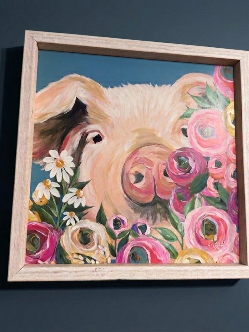 Farmhouse Framed "Pig In The Flower Garden" Art Print By Michele Norman